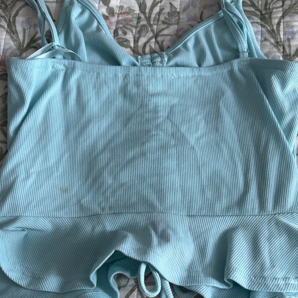 Light Aqua Ribbed Drawstring Cami Tank - Picture 3 of 5